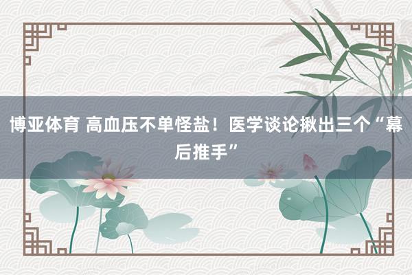 博亚体育 高血压不单怪盐!医学谈论揪出三个“幕后推手”