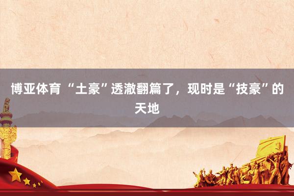 博亚体育 “土豪”透澈翻篇了,现时是“技豪”的天地
