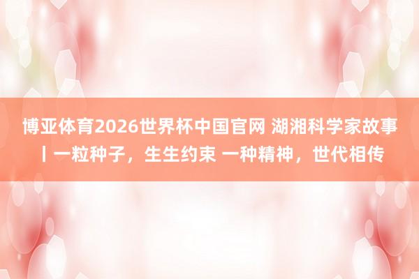 博亚体育2026世界杯中国官网 湖湘科学家故事丨一粒种子,生生约束 一种精神,世代相传