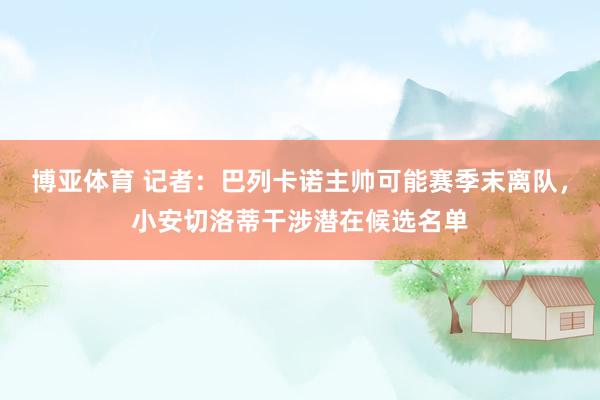 博亚体育 记者:巴列卡诺主帅可能赛季末离队,小安切洛蒂干涉潜在候选名单