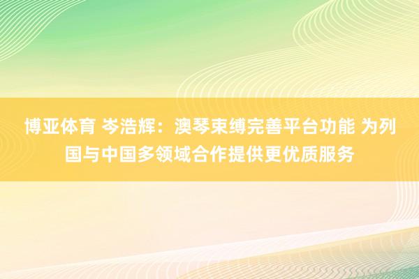博亚体育 岑浩辉:澳琴束缚完善平台功能 为列国与中国多领域合作提供更优质服务