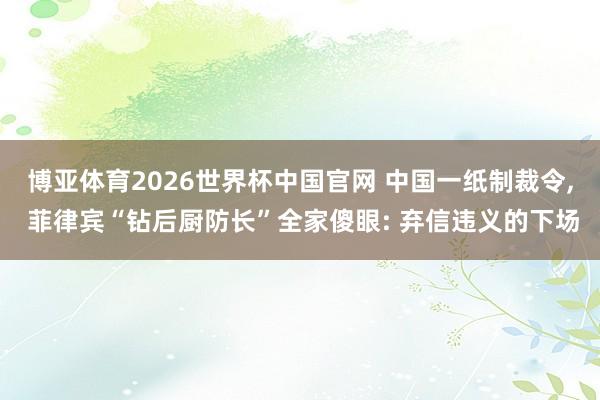 博亚体育2026世界杯中国官网 中国一纸制裁令, 菲律宾“钻后厨防长”全家傻眼: 弃信违义的下场